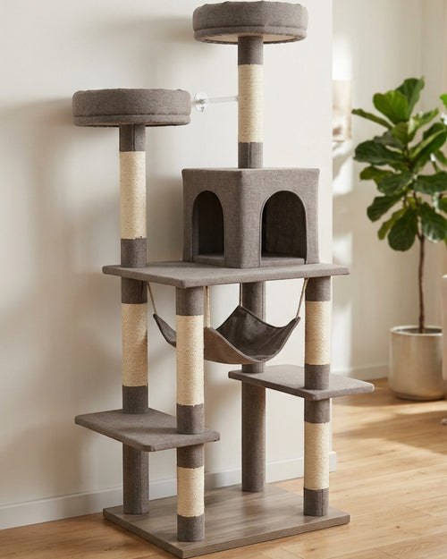 Graiy Multi-Level Double-Perch Cat Tree 165 cm Warm Gray - Lifestyle view